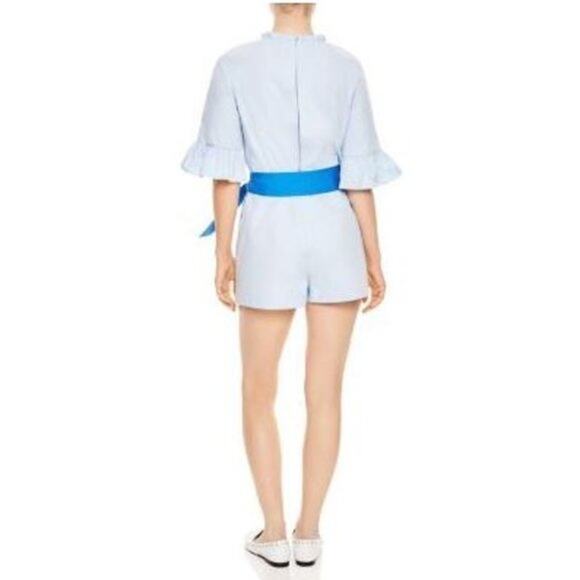 SANDRO Rosalyn colorblock pinstripe ruffle romper in blue sky Size 36 S 4 6 NEW - Picture 10 of 11